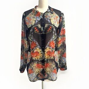 Cabi Red Heart Top Blouse Sheer Long Sleeve Amour Size S Small  Style #3072